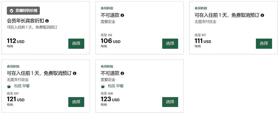 曼谷一家酒店的长者房价