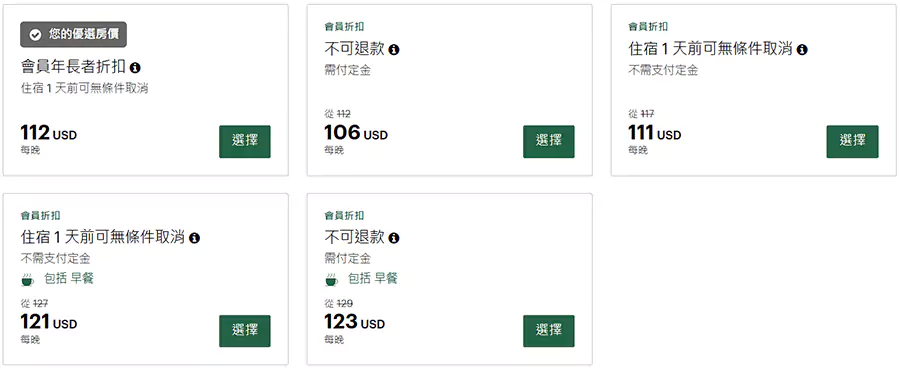 曼谷一家酒店的長者房價
