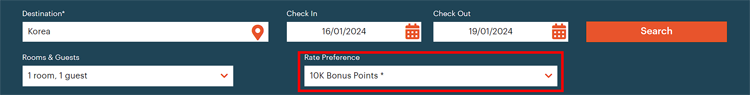 23年底預訂東南亞或韓國酒店獲得10000點數，需選擇“10K Bonus Points”房價