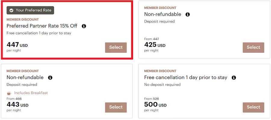 Ihg X Mastercard 中东、非洲85折，房价示例2