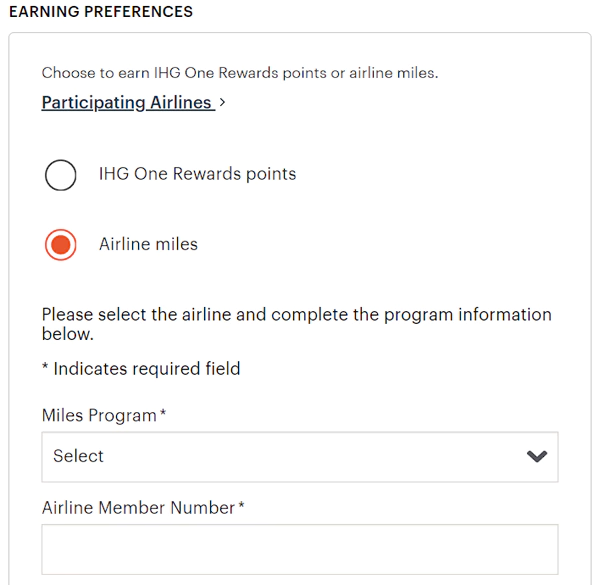 Change Ihg Earning Preference To American Airlines Miles Instead Of Points