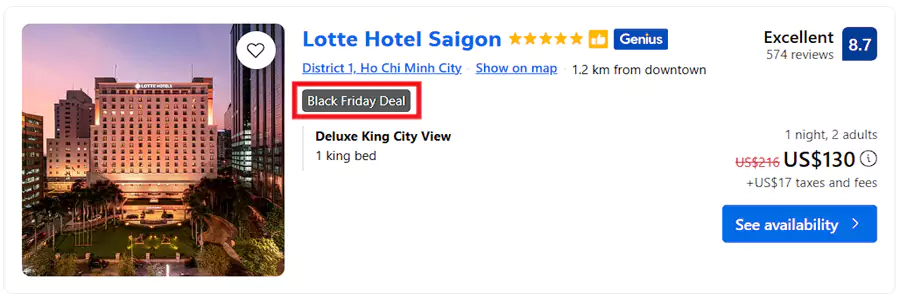 Booking Black Friday Deal, Rate Sample