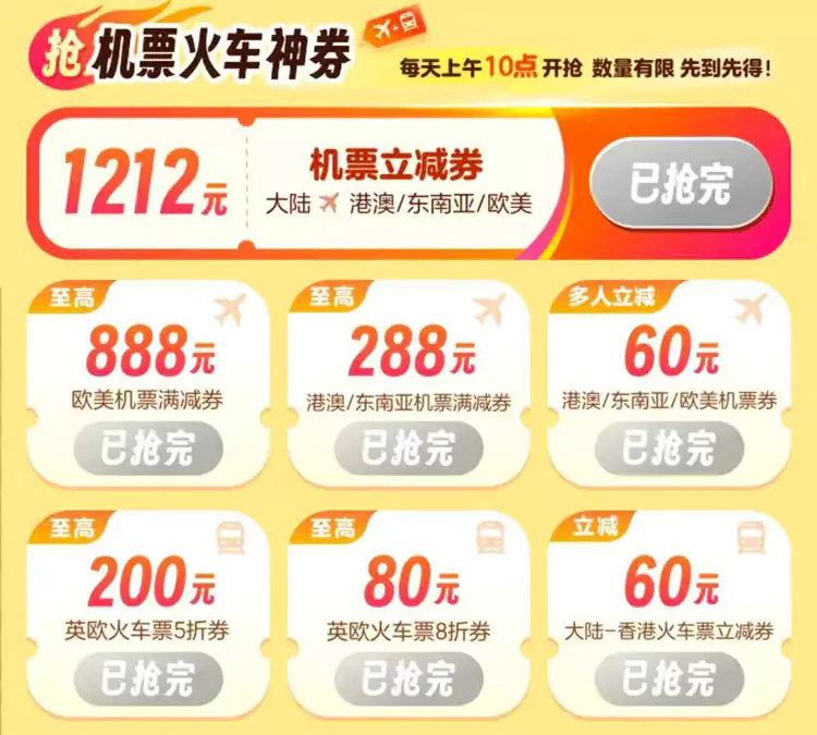 攜程雙十二出境節，提供的優惠券