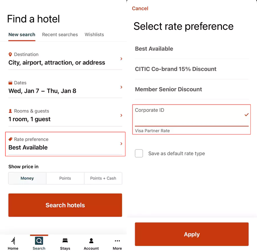 選擇“房價偏好”/ “公司特惠價（企業 Id）”，輸入“787060609”
