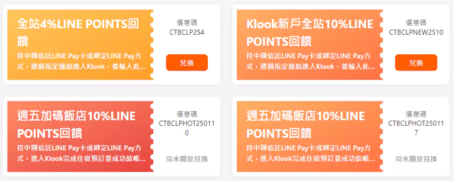 Klook X 中信 Line Pay 卡優惠碼