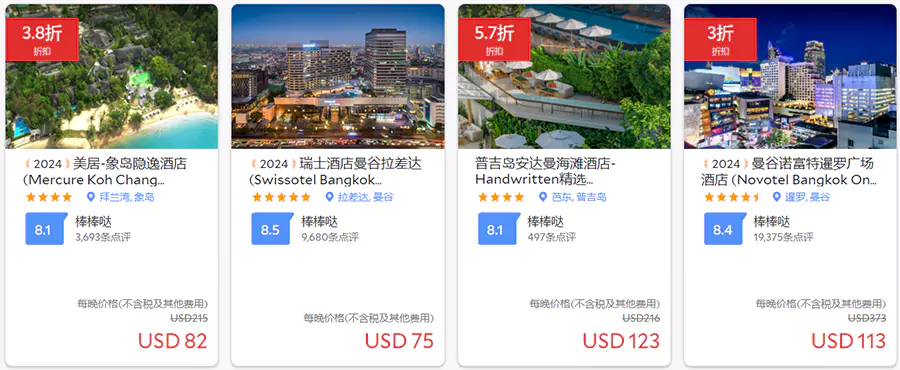 標注有紅色折扣的酒店，就說明還有優惠房間可以預訂