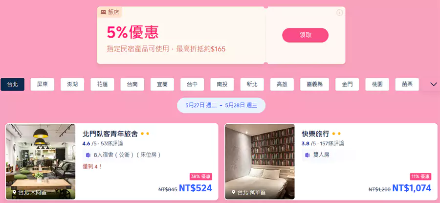 Trip.com 臺灣住宿優惠，近期主推的優惠民宿以及相關的優惠碼