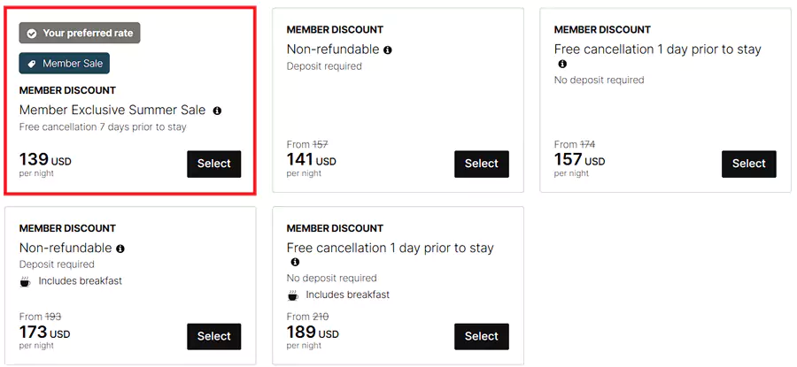 帶有Member Exclusive Summer Sale標識的就是活動房價 帶有Member Exclusive Summer Sale標識的就是活動房價