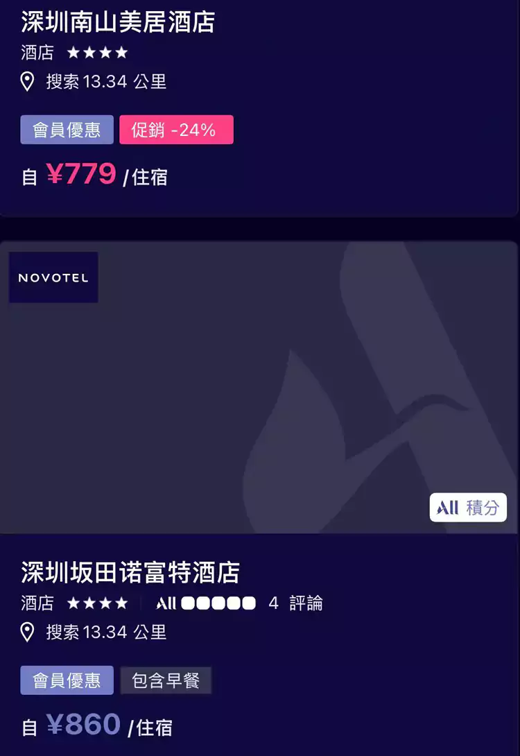 這個帶有紅色“促銷”標識的才是參與活動的酒店