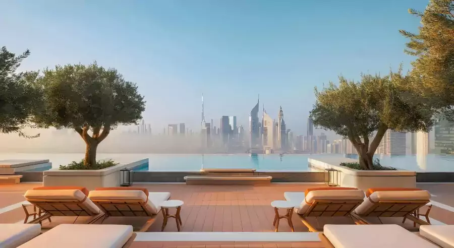 连廊顶部的 120 米空中无边泳池,是酒店的灵魂所在 连廊顶部的 120 米空中无边泳池,是酒店的灵魂所在