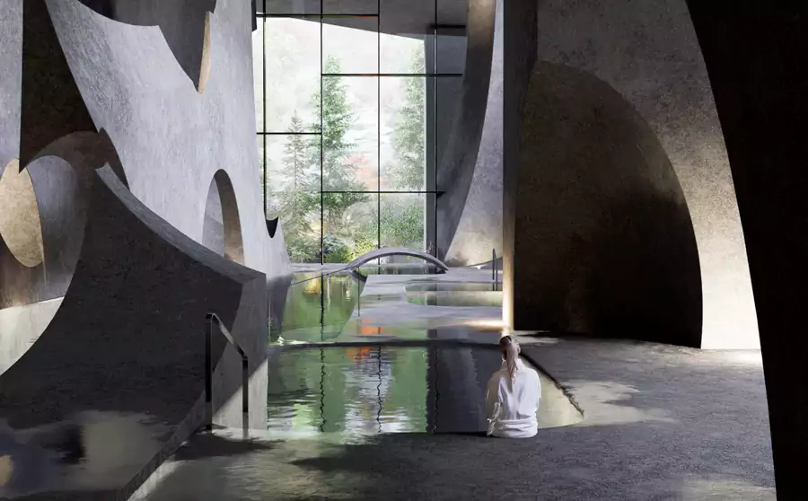 十七长池汤泉中心位于山顶区域