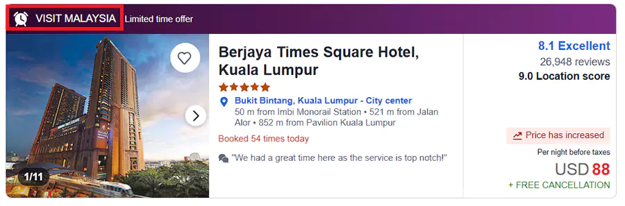 帶有“Visit Malaysia”標識的就是參與活動的酒店